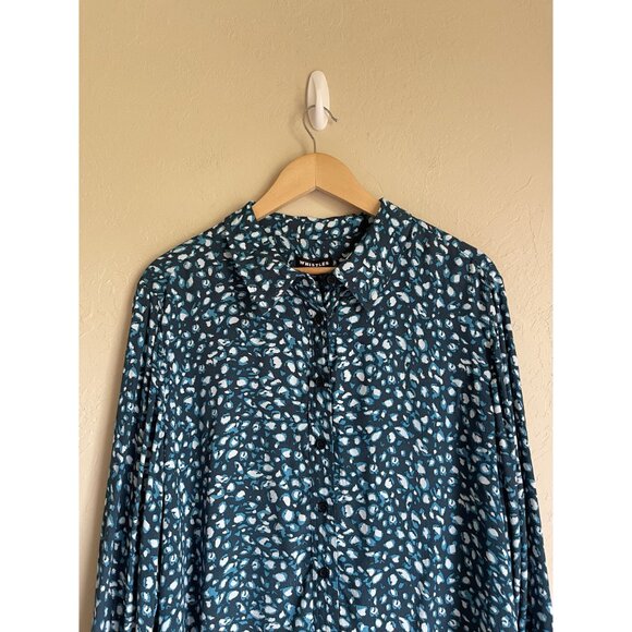 New! NWT Whistles Pastel Leopard Print Blue Turquoise Shirt US 14 MSRP $139 Long - Picture 7 of 16